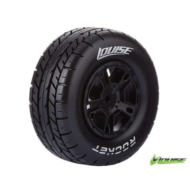 LOUISE SC ROCKET 1/10 SHORT COURSE TIRES SOFT COMPOUND ON BLACK RIM ASSOCIATED SC 10 FRONT BEARING