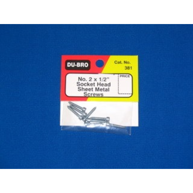 DUBRO 386 #2 X 1/2in SOCKET HD SHEET METAL SCRW (8 PCS )