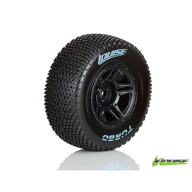 LOUISE SC TURBO 1/10 SHORT COURSE TIRES MOUNTED ON SC10 PIN DRIVE RIMS REAR