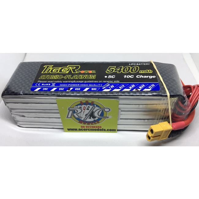 TIGER POWER LIPO 45C 18.5v 5400mah 45.0 x 148 x 47mm  659gr FITTED WITH XT60 PLUG