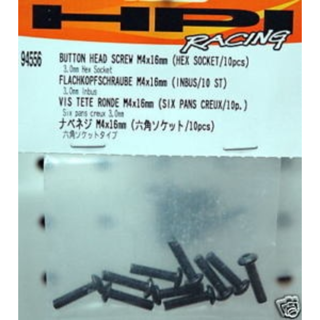 HPI BUTTON HEAD SCREW M4 X 16MM  HEX SOCKET / 10PCS FOR BAJA 5B   94556