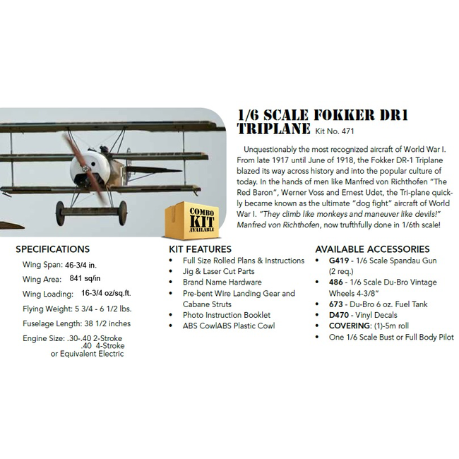 BALSA USA 1/6 SCALE FOKKER DR1 TRIPLANE KIT