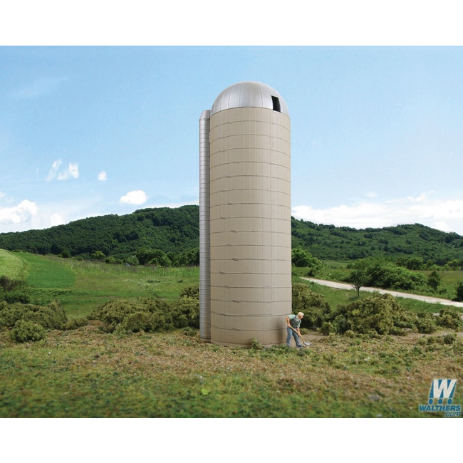 Walthers Cornerstone HO Concrete-Style Silo -- Kit - 1-5/8" x 5-1/2" 42 x 142cm