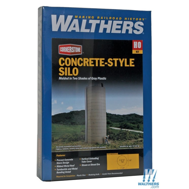 Walthers Cornerstone HO Concrete-Style Silo -- Kit - 1-5/8" x 5-1/2" 42 x 142cm