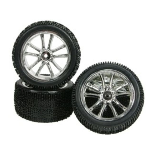 3 RACING 5 SPOKE TYRE AND RIM SET - SILVER COLOUR FOR TAMIYA DARK IMPACT DF-03