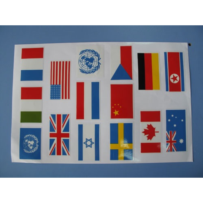 HY VINYL FLAGS 90 x 45mm x 10 FLAGS  INCLUDES U.N. ITALY FRANCE, U.K. USA, ISRAEL, NETHERLANDS, U.N.  SWEDEN, CHINA,  CZECH  CANADA GERMANY AUSTRALIA NORTH KOREA ( OLD CODE HY390313 )