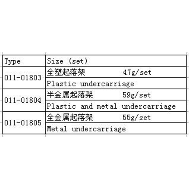 HY EP MECHANICAL RETRACTS 47g SET ALL PLASTIC ( OLD CODE HY111803 )