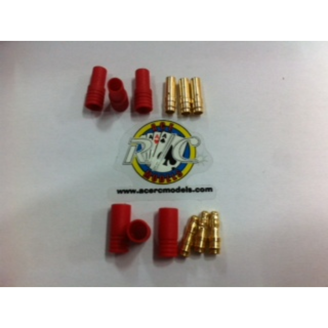 ACE 3.5mm GOLD BULLET CONECTORS WITH RED HOUSING MALE AND FEMALE 3 PAIRS