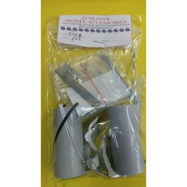 AUSLOWE FUEL TANK KIT 55mm LONG 25MM DIAMETER INCLUDES TANK, J BRACKETS, CAPS AND STRAPS PAIR 1/25