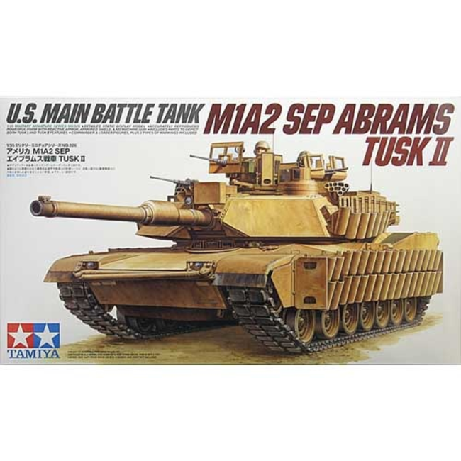 TAMIYA 1/35 U.S. MAIN BATTLE TANK M1A2 SEP ABRAMS TUSK II ( WITH 2 FIGURES & 3 TYPES OF MARKINGS INCLUDED )