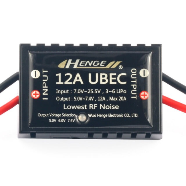 HENGE 12A UBEC   INPUT 3-6S LIPO 7.0-25.5V OUTPUT 5-7.4V 12AMP  MAX 20 AMP  FITTED WITH  DEANS CONNEC TOR