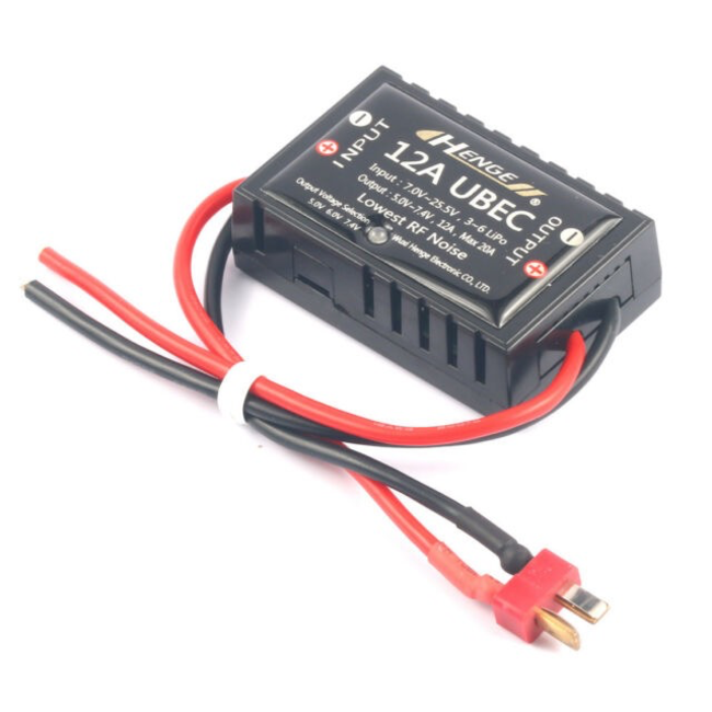 HENGE 12A UBEC   INPUT 3-6S LIPO 7.0-25.5V OUTPUT 5-7.4V 12AMP  MAX 20 AMP  FITTED WITH  DEANS CONNEC TOR