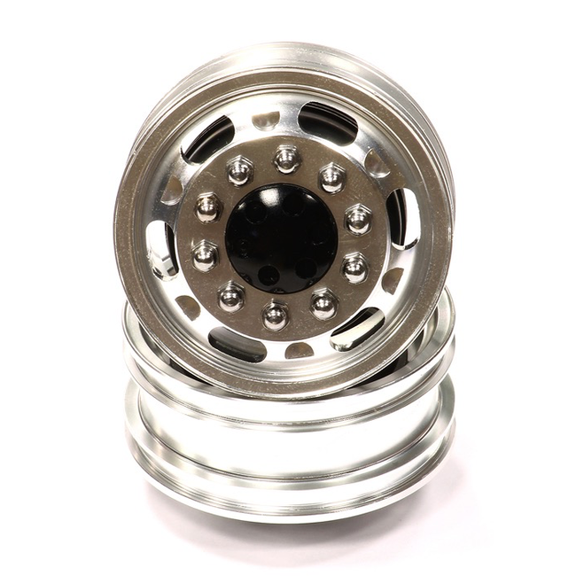 INTEGY Billet Machined Alloy Front Wheel Type 12R Set (2) for Tamiya 1/14 Scale Trucks C24634BLACK