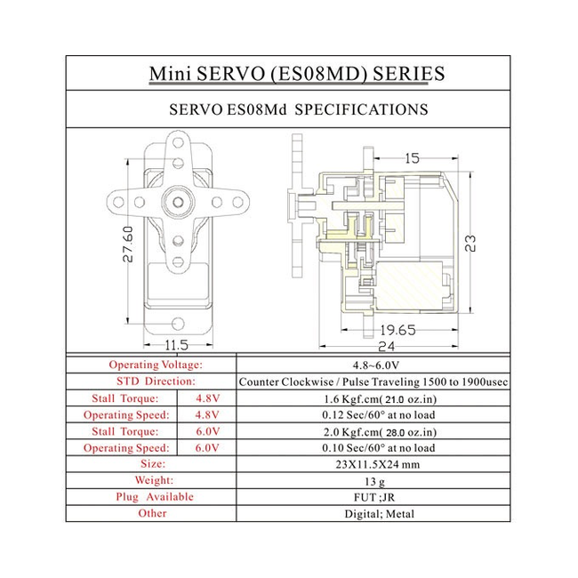 EMAX ES08MDII METAL GEAR DIGITAL SERVO 2.0kg @ 6V