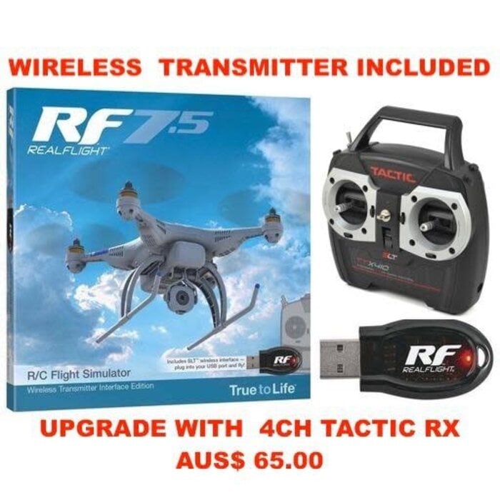 GREAT PLANES Great Planes GPMZ4534 RealFlight 7.5 w/Wireless SLT Interface  Export SUPPLIED WITH TACTIC TT410 TRANSMITTER PURCHASE A RECEIVER TO SUIT 