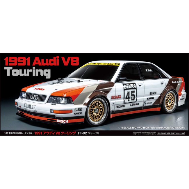 TAMIYA 1991 Audi V8 R/C Touring Car, 4WD TT-02 Chassis,1/10 KIT NO ESC INCLUDED REQUIRES TX, RX, ESC, BATTERY CHARGER & PAINT