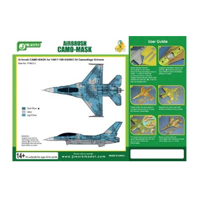 J's Work Airbrush Camo-Mask for 1/48 F-16B NSAWC 04 Camouflage Scheme