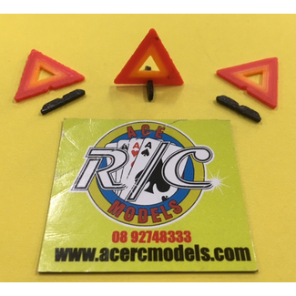 ACE 3D PRINT WORKS ACE 3D PRINT 1:14  SAFETY TRIANGLES ( 3 PACK )  ORANGE RED & BLACK BASE  ( BASE MUST BE GLUED  SOME TRIMMING AND SANDING MAY BE REQUIRED )