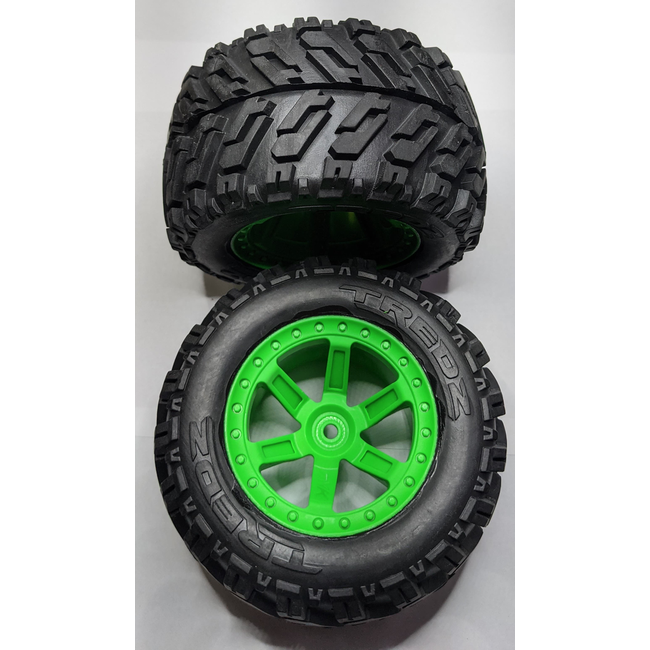 MAVERICK 2.8 TREDZ TRACTOR PRE MOUNTED ON GREEN RIMS 1 PAIR 150161, 150180
