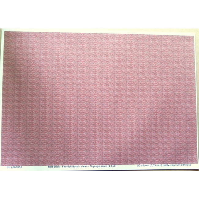 ACE N gauge (1:160 scale)RED BRICK SELF ADHESIVE  VINYL - A4 sheet (297 x 210 mm)