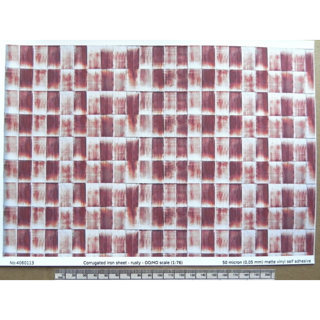 ACE HO gauge (1:76 scale) RUSTY TIN SHEET SELF ADHESIVE VINYL l - A4 sheet (297 x 210 mm)