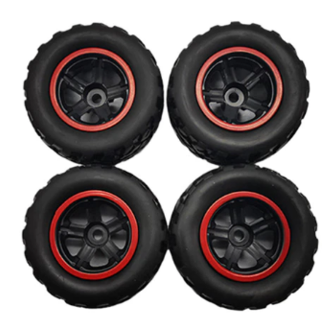 WPL 4Pieces RC Car Wheel Tires fits for WPL D12 RC Car Model RC Car Replacements Parts BLACK AND RED