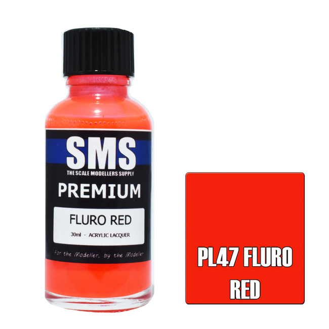 SMS Premium FLURO RED 30ml Acrylic laquer ( AIRBRUSH READY  )