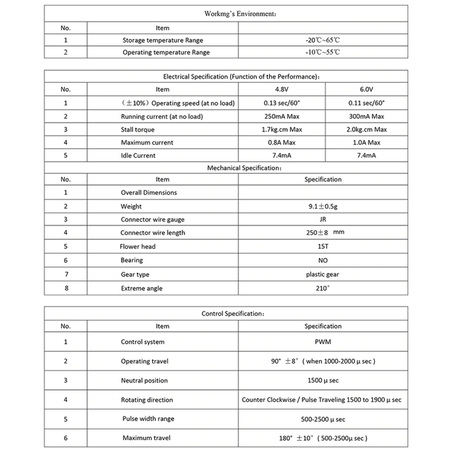 Emax ES3059D 9g digital Plastic gear  Servo 4.8/6.0v 1.7/2.0kg  0.13/0.11 sec