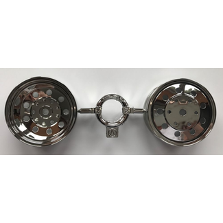 TAMIYA TAMIYA TRACTOR TRUCK SHINNY CHROME WHEELS 22mm RIMS V PARTS KING HAULER ( MAKES 1  DUAL RIMS )  NEED 2 PER AXLE