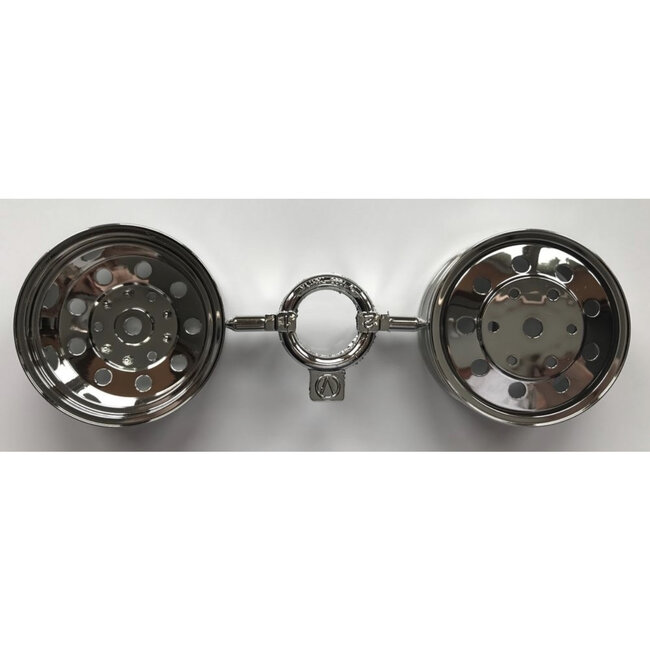 TAMIYA TRACTOR TRUCK SHINNY CHROME WHEELS 22mm RIMS V PARTS KING HAULER ( MAKES 1  DUAL RIMS )  NEED 2 PER AXLE