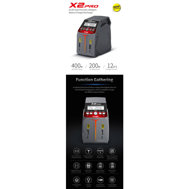 GT POWER X2 PRO TWIN AC/DC CHARGER  X2 TWIN  7200/400 WATT  SMART CHARGER