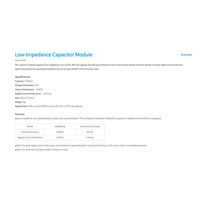 HOBBYWING CAPACATOR MODULE D FOR XeRUN SERIES