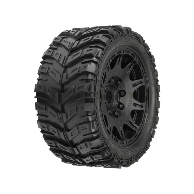 Proline Masher X HP Belted Tyres Mounted on Raid Black Wheels, 24mm Hex, F/R, PR10176-10
