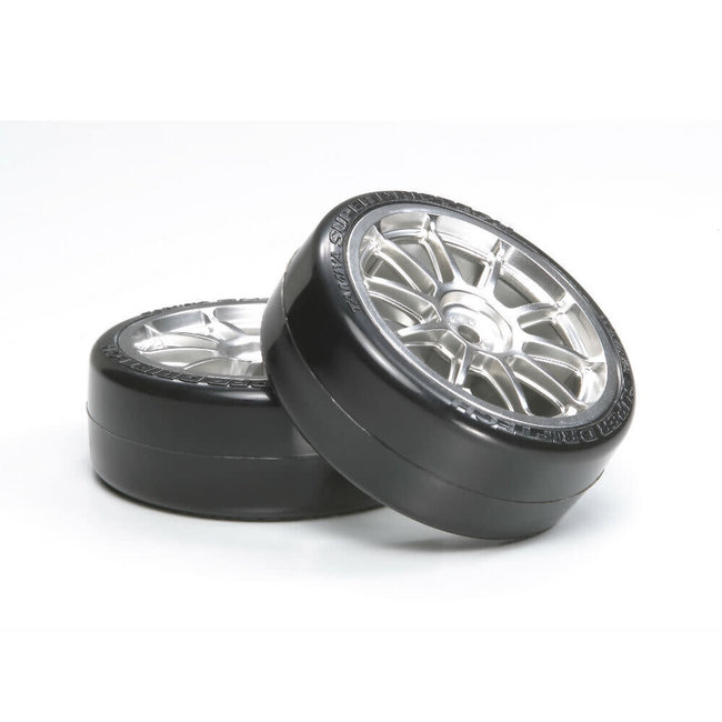 Tamiya 1/10 RC Metal-Plated 10-Spoke Wheel w/Cemented Super Driftech Tires(24mm Offset 0) #54022  [54022]