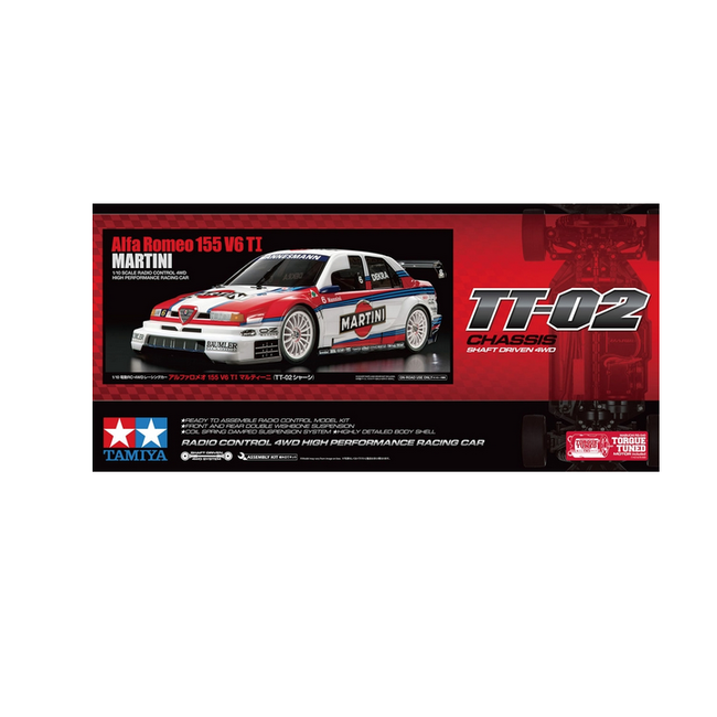 TAMIYA RC Alfa Romeo 155 V6 Ti  Martini TT-02 1/10 KIT NO ESC INCLUDED REQUIRES TX, RX, ESC, BATTERY CHARGER & PAINT.