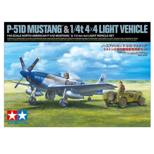 TAMIYA 1/48 North American P-51D Mustang & 1/4 Ton 4x4 Light Vehicle Set