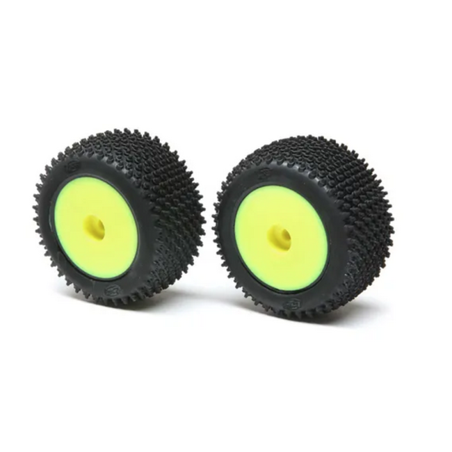 Losi Step Pin Tyres, Rear, Mounted, Yellow, Mini-T 2.0