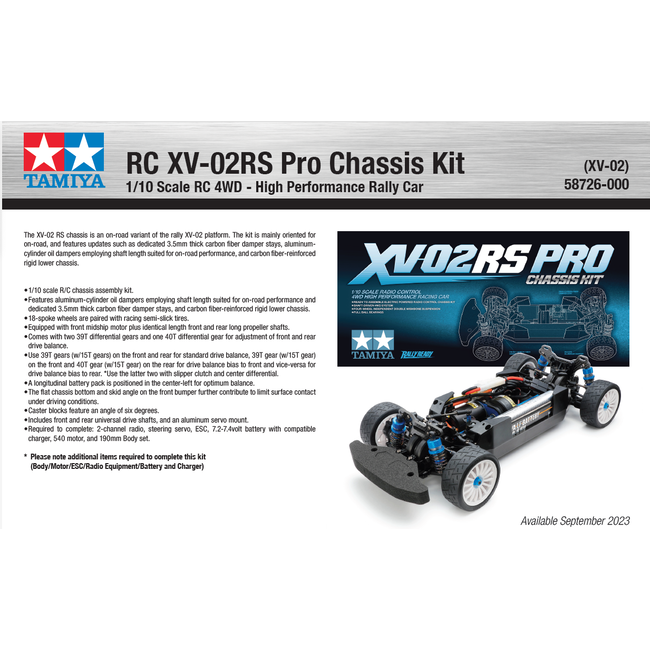 TAMIYA RC XV-02RS Pro Chassis Kit High Performance Racing Car Chassis 1/10 Scale