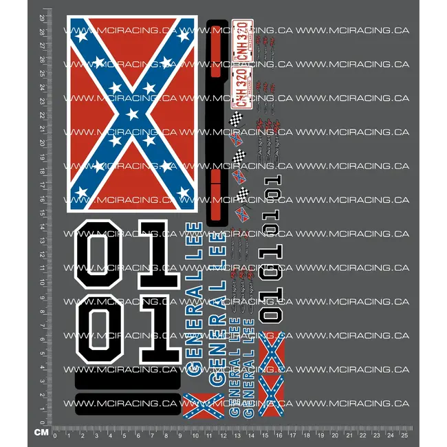 MCI 1/10TH GENERAL LEE DUKES OF HAZZARD DECALS - LONG FLAG - (D#HJJPK5W)