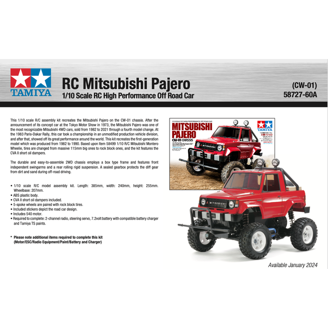 TAMIYA RC Mitsubishi Pajero CW-01 1/10 KIT REQUIRES : ESC, TX, RX, Servo,Paint, Battery, Charger & Paint