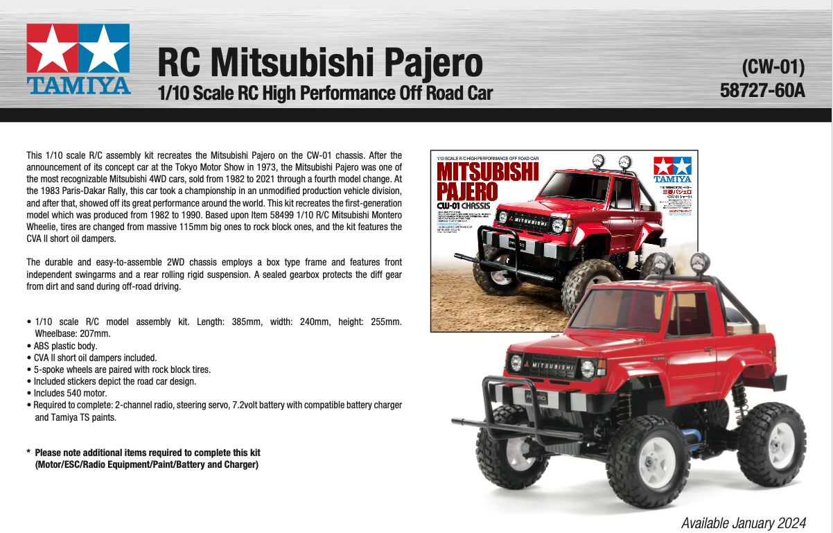 TAMIYA RC Mitsubishi Pajero CW-01 1/10 KIT REQUIRES : ESC
