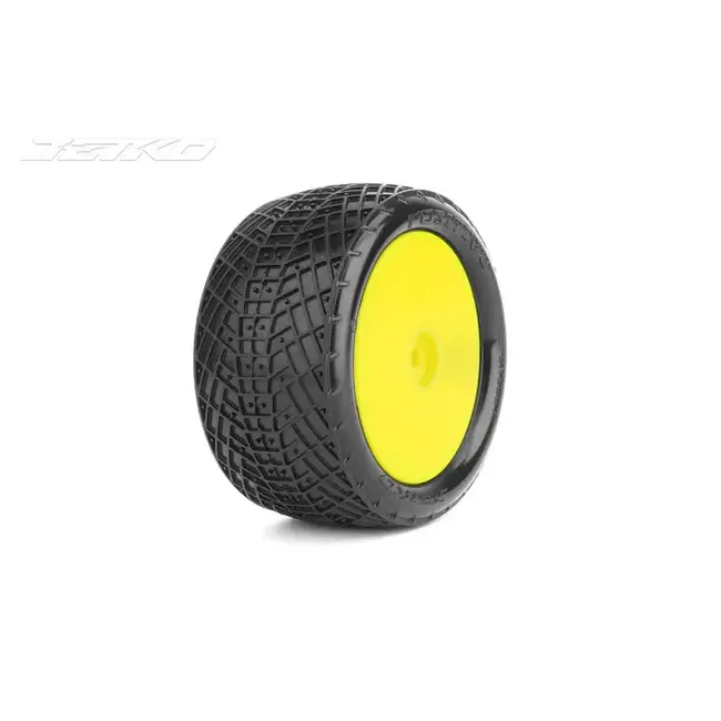 JETKO Positive 1/10 Rear Buggy Mounted Tires MEDIUM SOFT (Pre-Glued) yellow rim