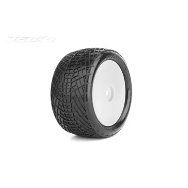 JETKO Positive 1/10 Rear Buggy Mounted Tires MEDIUM SOFT  (Pre-Glued) WHITE rim