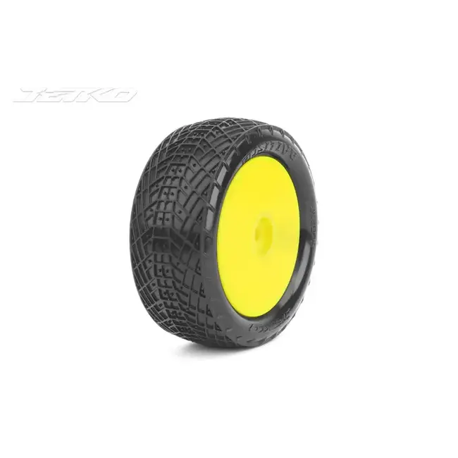 JETKO Positive 1/10 FRONT 4WD Buggy Mounted Tires MEDIUM SOFT (Pre-Glued) yellow rim