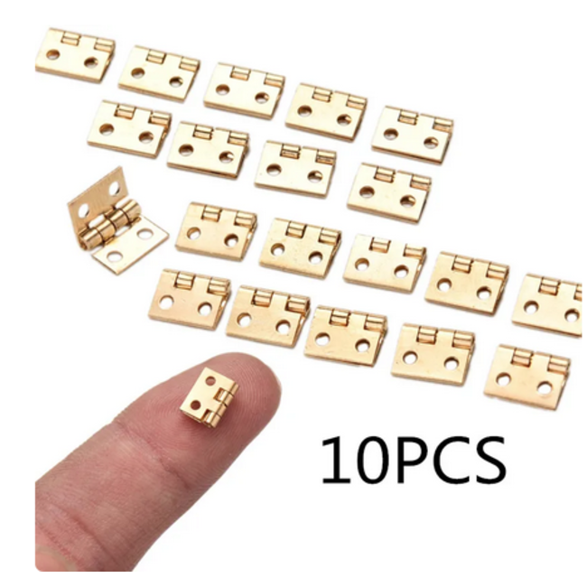 10 pce  Set Mini brass Hinge 10x 8mm opened 1/12 House Miniature Cabinet Furniture Brass Hinge