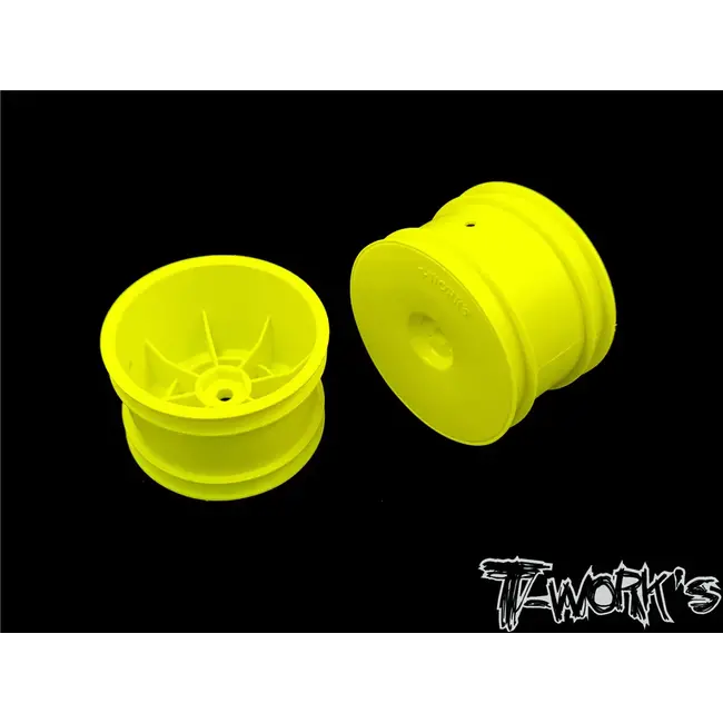 TWORKS 2.2" 12mm Hex Rear Wheel yellow ( For B6.1/B6.2/B64/B74/YZ2/YZ4/RB7/ZX7/D418/SRX2/SDX4 ) 2pcs - TE-218-CY-2