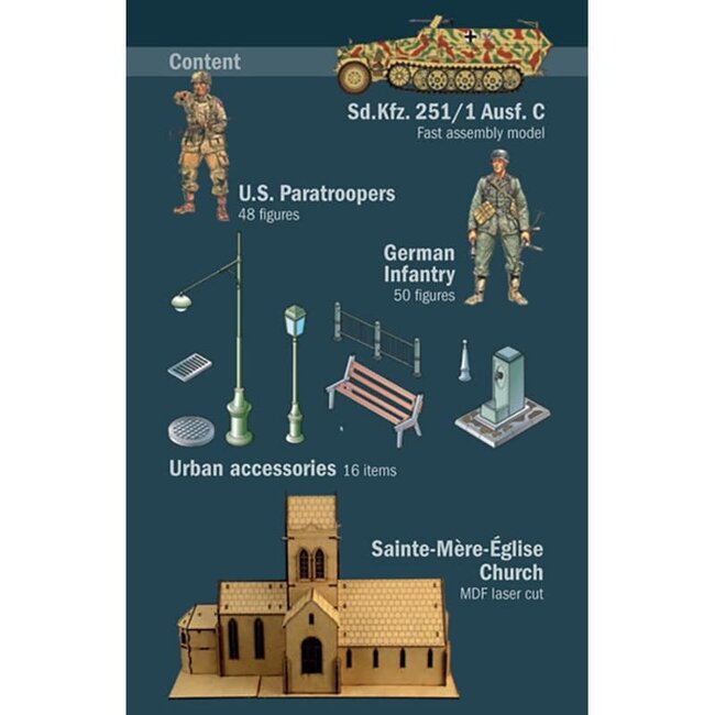 ITALERI BATTLE OF NORMANDY SAINTE-MERE-EGLISE 6 JUNE 1944, NEW TOOLING 1/72