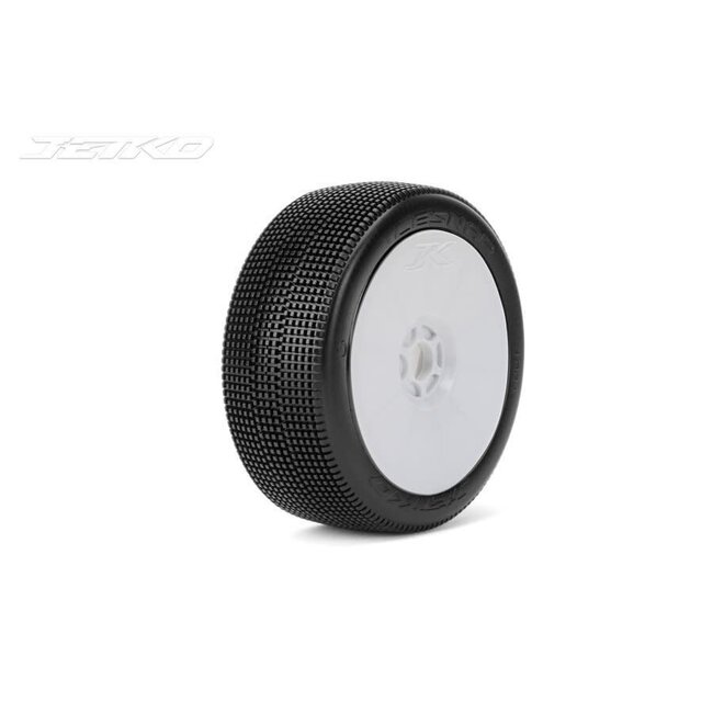 Jetko 1/8 LESNAR Buggy Tyres (Dish/WHITE Rim/Ultra Soft) (2pcs) [1004DWUSG] PRE MOUNTED