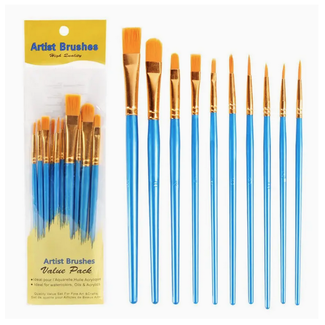 CHINA ELECTRONICS PAINT BRUSH SET Budget 10pc flat 5/8, 4, 6, 8 point 2/0,1, 2, 2, 3 , 5