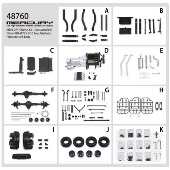Killerbody 1/10 MERCURY CHASSIS KIT SUITS LANDCRUISER BODY 313mm wheelbase 1.68" wheel 83mm tyres